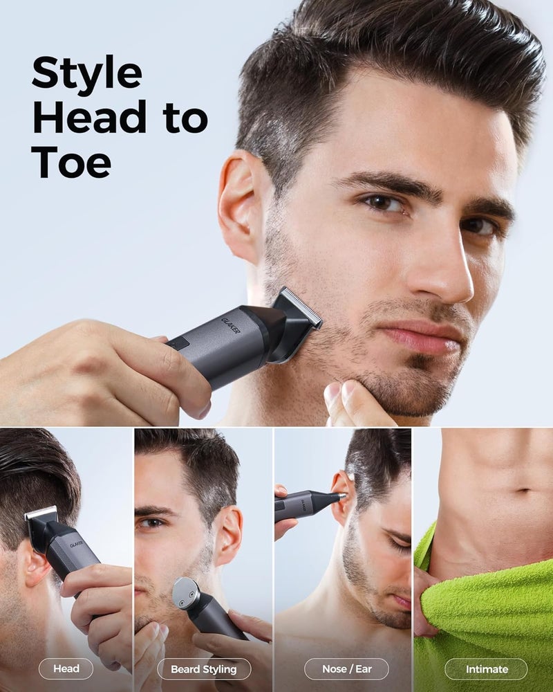 GLAKER Beard Trimmer for Men,Cordless Hair Trimmer,Electric Razor with Interchangeable Magnetic Attachments for Hair Body Facial Trimming,6 in 1 Men Gromming Kit with Storage Bag and Beard Bib Apron - Image 3